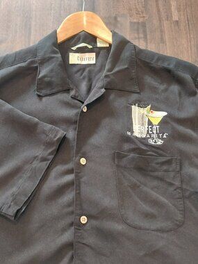 Cubavera Shirt Black Mens L Embroidered Margarita Drink Bar Graphic Short Sleeve
